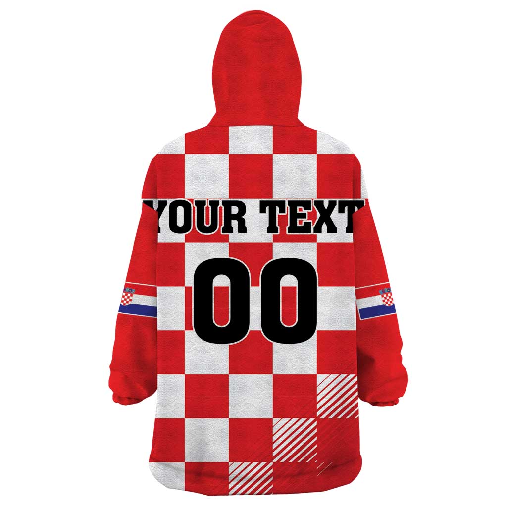 Custom Croatia Checkerboard Wearable Blanket Hoodie With Coat Of Arms - Wonder Print Shop