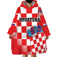 Custom Croatia Checkerboard Wearable Blanket Hoodie With Coat Of Arms - Wonder Print Shop