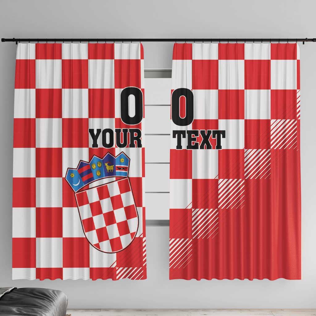 Custom Croatia Checkerboard Window Curtain With Coat Of Arms - Wonder Print Shop