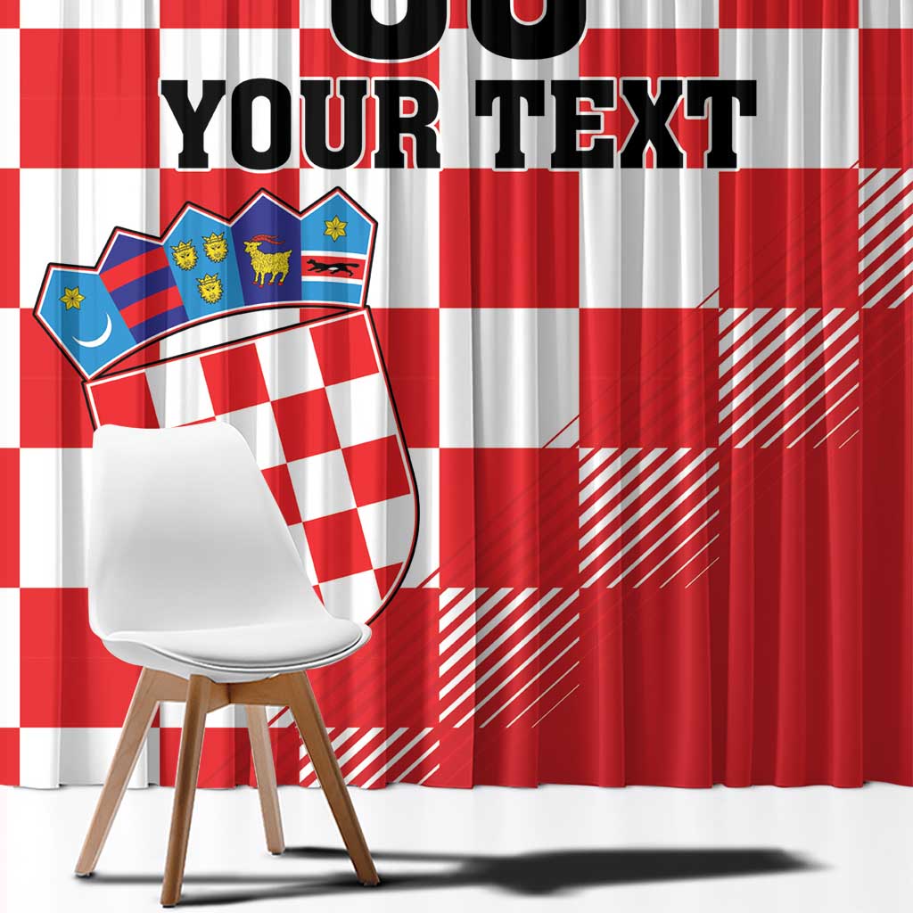 Custom Croatia Checkerboard Window Curtain With Coat Of Arms - Wonder Print Shop