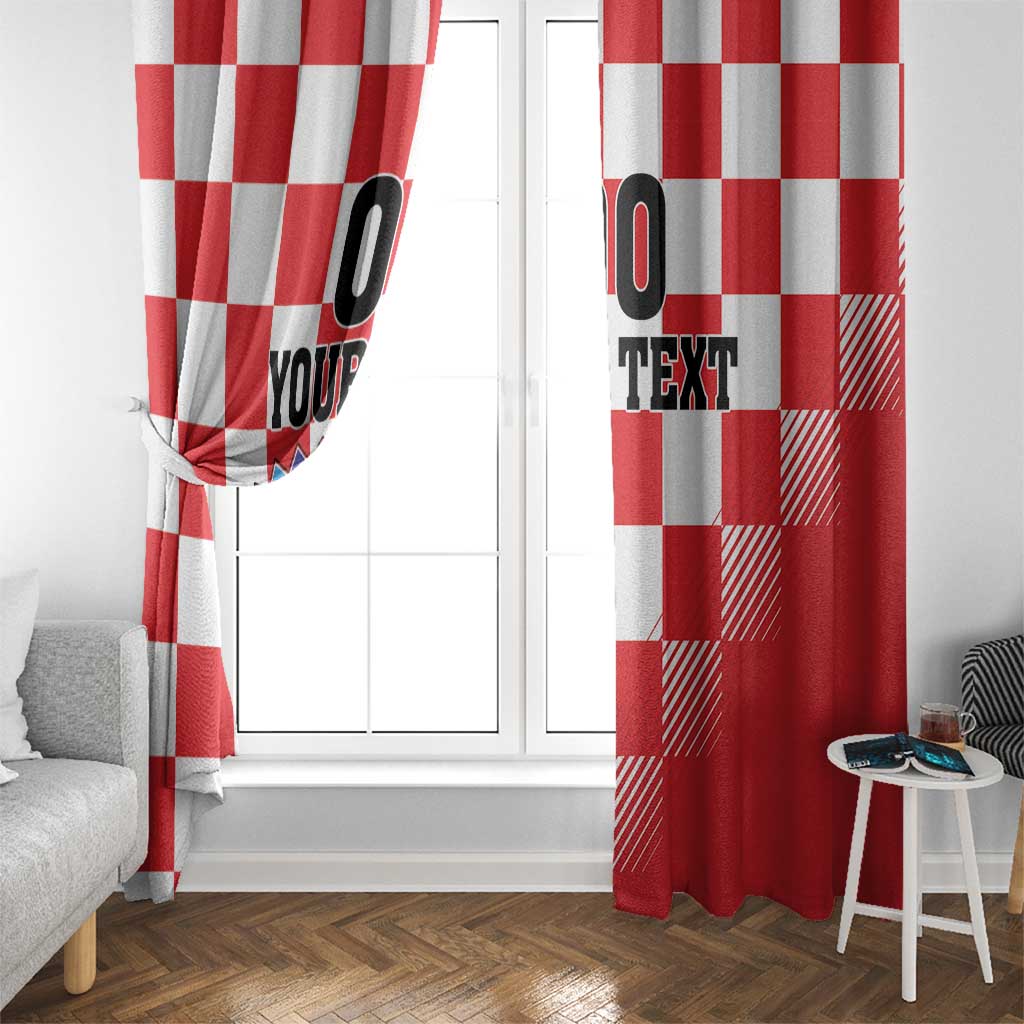 Custom Croatia Checkerboard Window Curtain With Coat Of Arms - Wonder Print Shop
