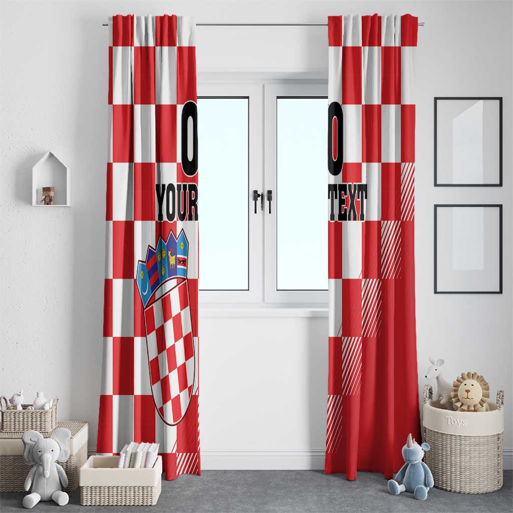 Custom Croatia Checkerboard Window Curtain With Coat Of Arms - Wonder Print Shop