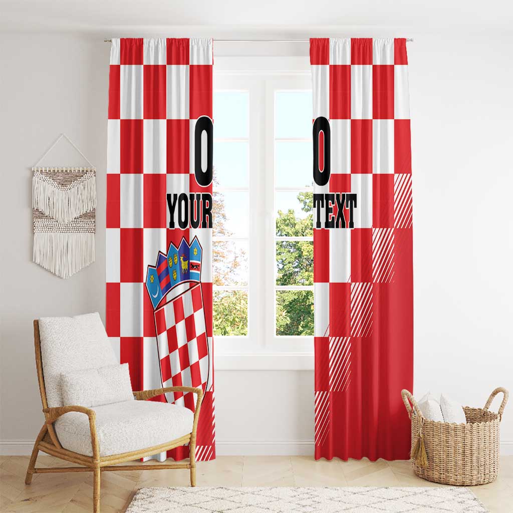 Custom Croatia Checkerboard Window Curtain With Coat Of Arms - Wonder Print Shop