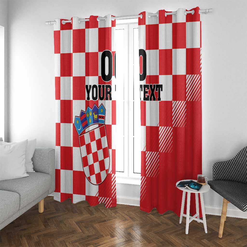 Custom Croatia Checkerboard Window Curtain With Coat Of Arms - Wonder Print Shop