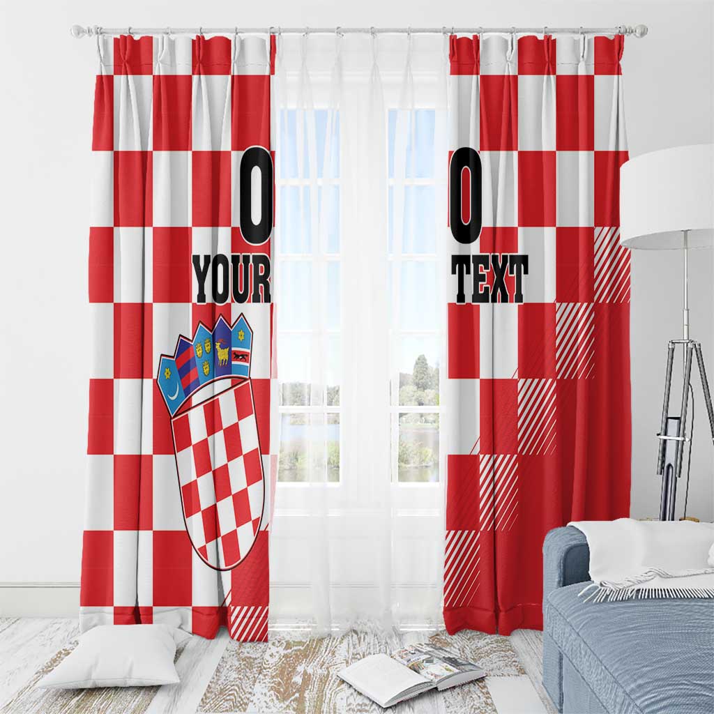 Custom Croatia Checkerboard Window Curtain With Coat Of Arms - Wonder Print Shop