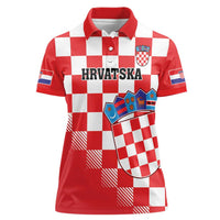 Custom Croatia Checkerboard Women Polo Shirt With Coat Of Arms - Wonder Print Shop