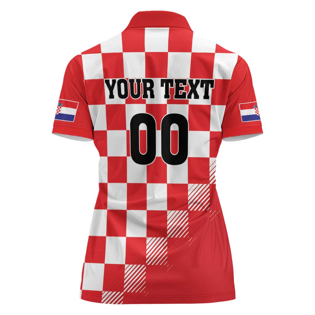 Custom Croatia Checkerboard Women Polo Shirt With Coat Of Arms - Wonder Print Shop