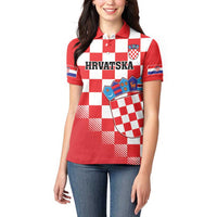 Custom Croatia Checkerboard Women Polo Shirt With Coat Of Arms - Wonder Print Shop