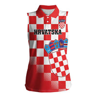 Custom Croatia Checkerboard Women Sleeveless Polo Shirt With Coat Of Arms - Wonder Print Shop