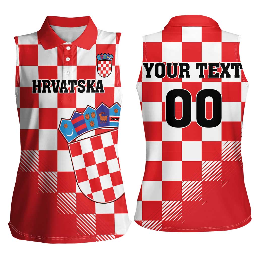 Custom Croatia Checkerboard Women Sleeveless Polo Shirt With Coat Of Arms - Wonder Print Shop