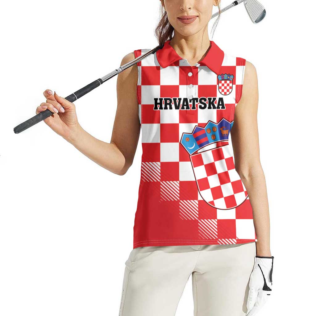 Custom Croatia Checkerboard Women Sleeveless Polo Shirt With Coat Of Arms - Wonder Print Shop