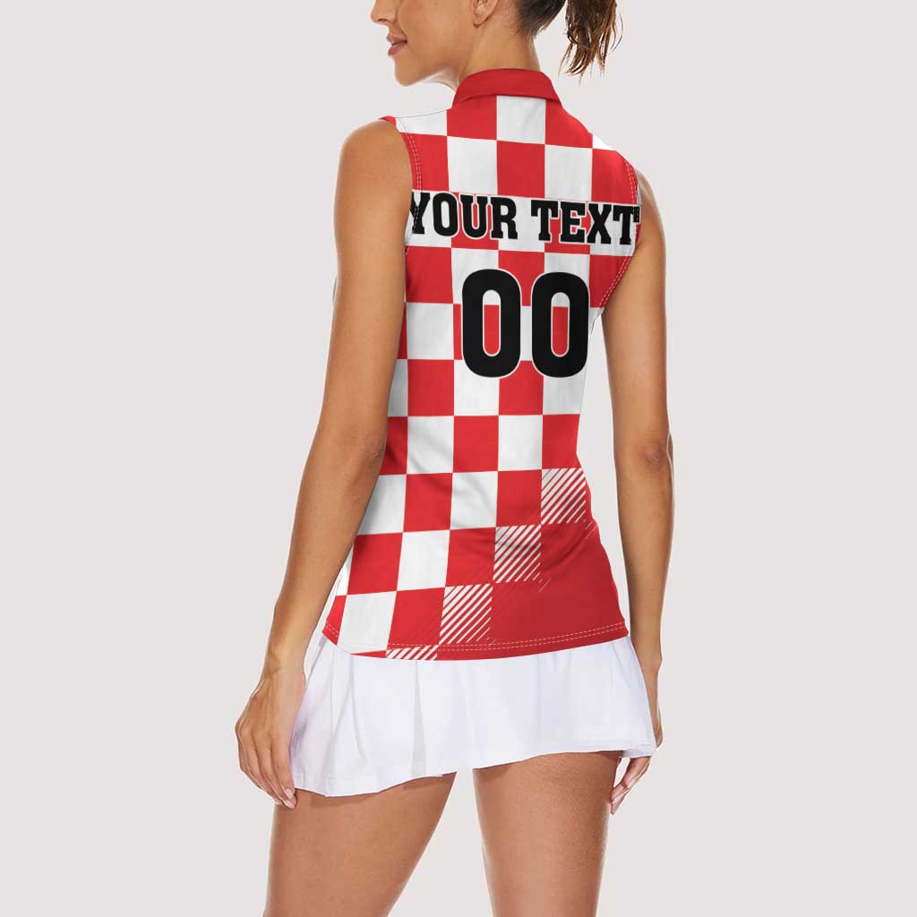 Custom Croatia Checkerboard Women Sleeveless Polo Shirt With Coat Of Arms - Wonder Print Shop
