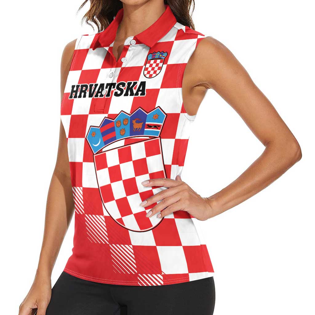 Custom Croatia Checkerboard Women Sleeveless Polo Shirt With Coat Of Arms - Wonder Print Shop