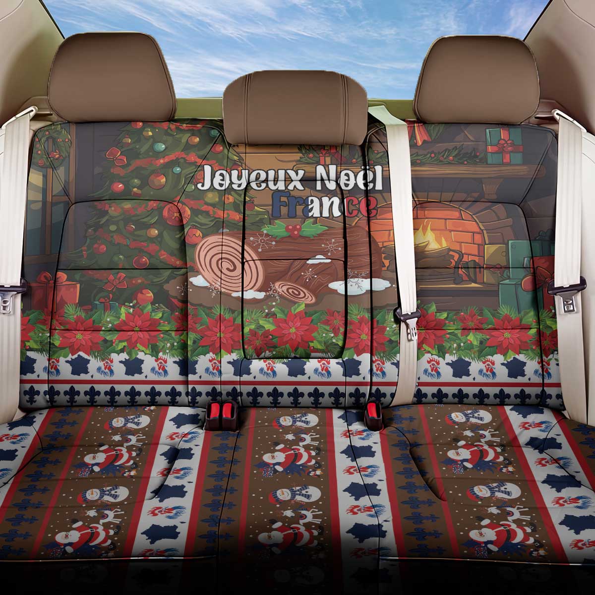 France Christmas Back Car Seat Cover Buche De Noel - Wonder Print Shop