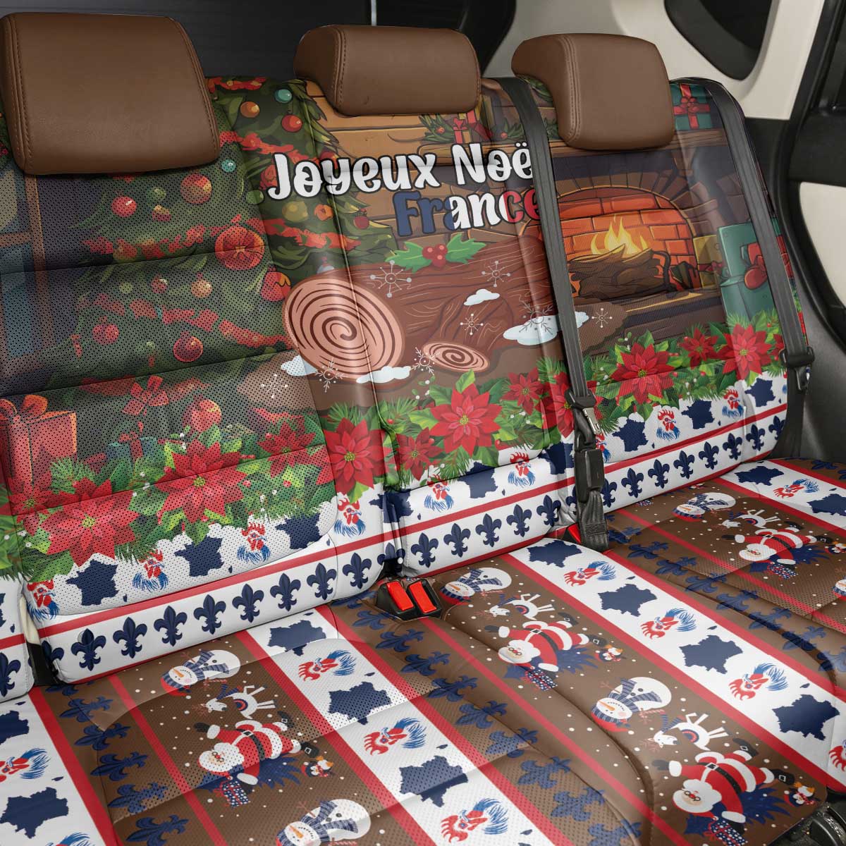 France Christmas Back Car Seat Cover Buche De Noel - Wonder Print Shop