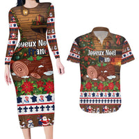 France Christmas Couples Matching Long Sleeve Bodycon Dress and Hawaiian Shirt Buche De Noel - Wonder Print Shop