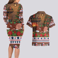 France Christmas Couples Matching Long Sleeve Bodycon Dress and Hawaiian Shirt Buche De Noel - Wonder Print Shop