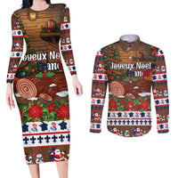 France Christmas Couples Matching Long Sleeve Bodycon Dress and Long Sleeve Button Shirt Buche De Noel - Wonder Print Shop