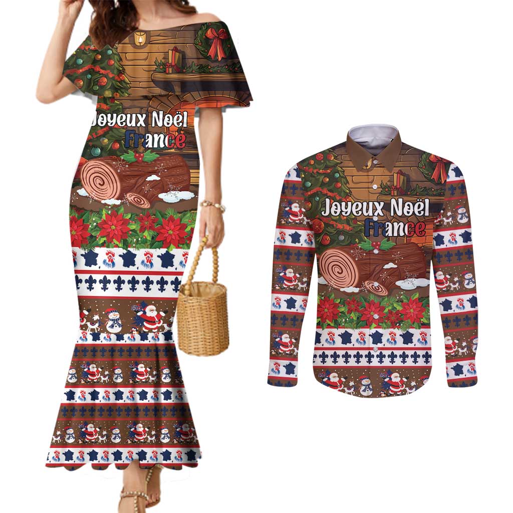 France Christmas Couples Matching Mermaid Dress and Long Sleeve Button Shirt Buche De Noel - Wonder Print Shop