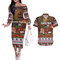 France Christmas Couples Matching Off The Shoulder Long Sleeve Dress and Hawaiian Shirt Buche De Noel - Wonder Print Shop