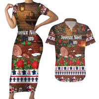 France Christmas Couples Matching Short Sleeve Bodycon Dress and Hawaiian Shirt Buche De Noel - Wonder Print Shop