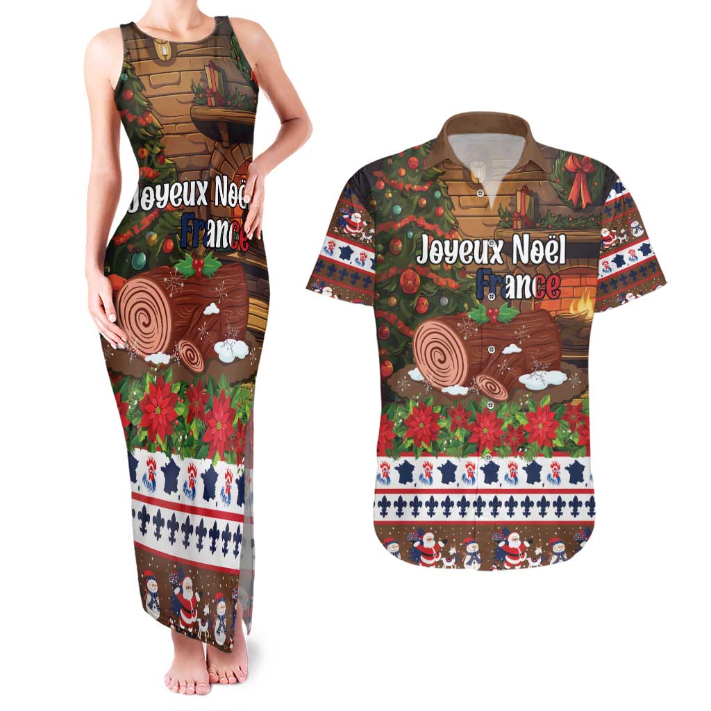 France Christmas Couples Matching Tank Maxi Dress and Hawaiian Shirt Buche De Noel - Wonder Print Shop