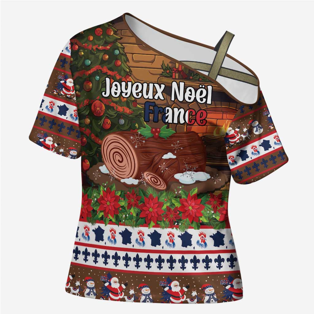 France Christmas Cross Shoulder Shirt Buche De Noel - Wonder Print Shop