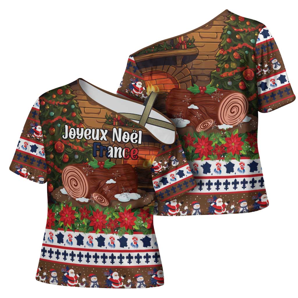 France Christmas Cross Shoulder Shirt Buche De Noel - Wonder Print Shop