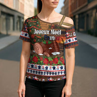 France Christmas Cross Shoulder Shirt Buche De Noel - Wonder Print Shop