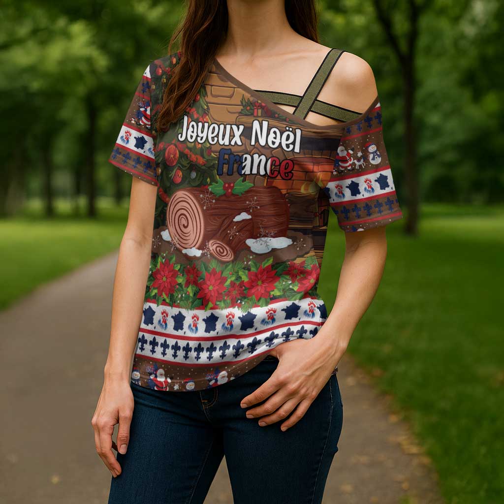 France Christmas Cross Shoulder Shirt Buche De Noel - Wonder Print Shop