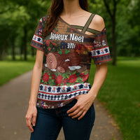 France Christmas Cross Shoulder Shirt Buche De Noel - Wonder Print Shop