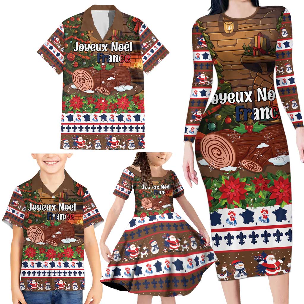 France Christmas Family Matching Long Sleeve Bodycon Dress and Hawaiian Shirt Buche De Noel - Wonder Print Shop