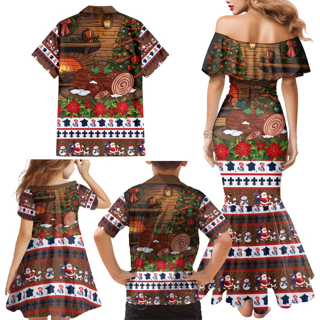 France Christmas Family Matching Mermaid Dress and Hawaiian Shirt Buche De Noel - Wonder Print Shop