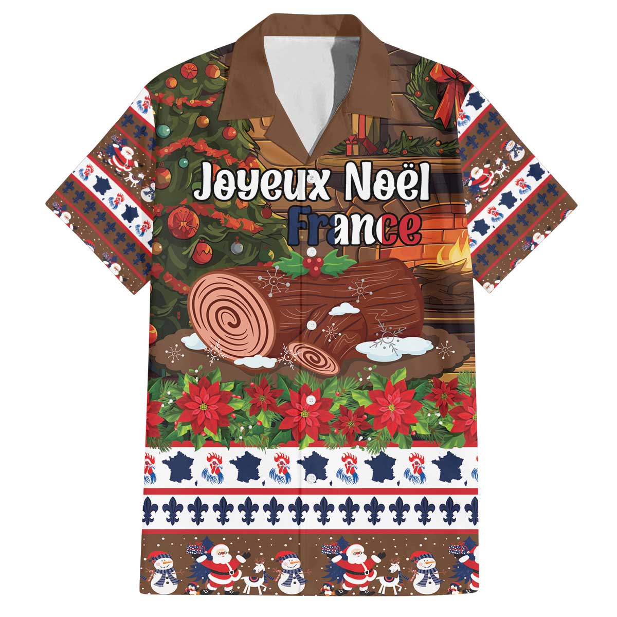 France Christmas Family Matching Off The Shoulder Long Sleeve Dress and Hawaiian Shirt Buche De Noel - Wonder Print Shop