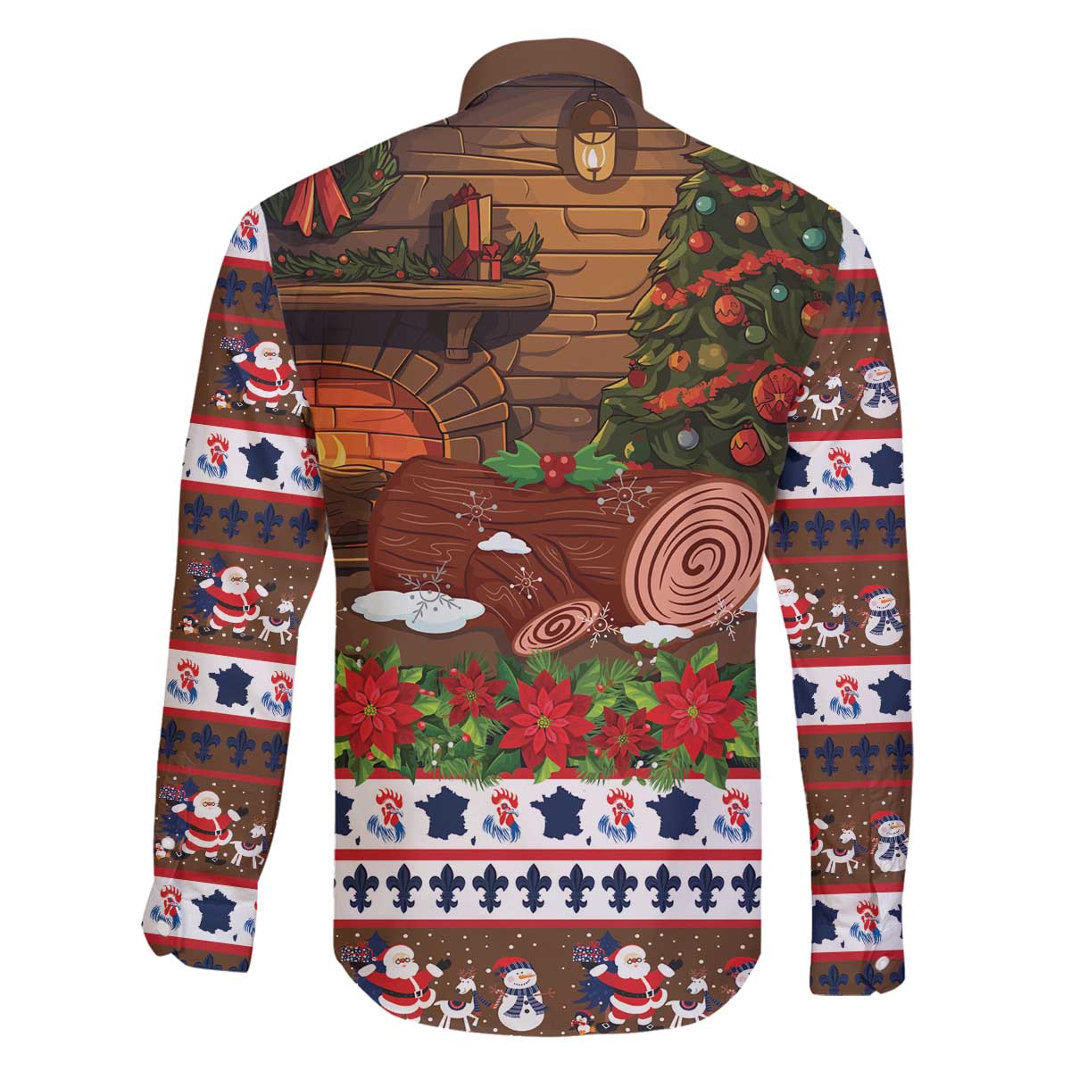 France Christmas Family Matching Off The Shoulder Long Sleeve Dress and Hawaiian Shirt Buche De Noel - Wonder Print Shop
