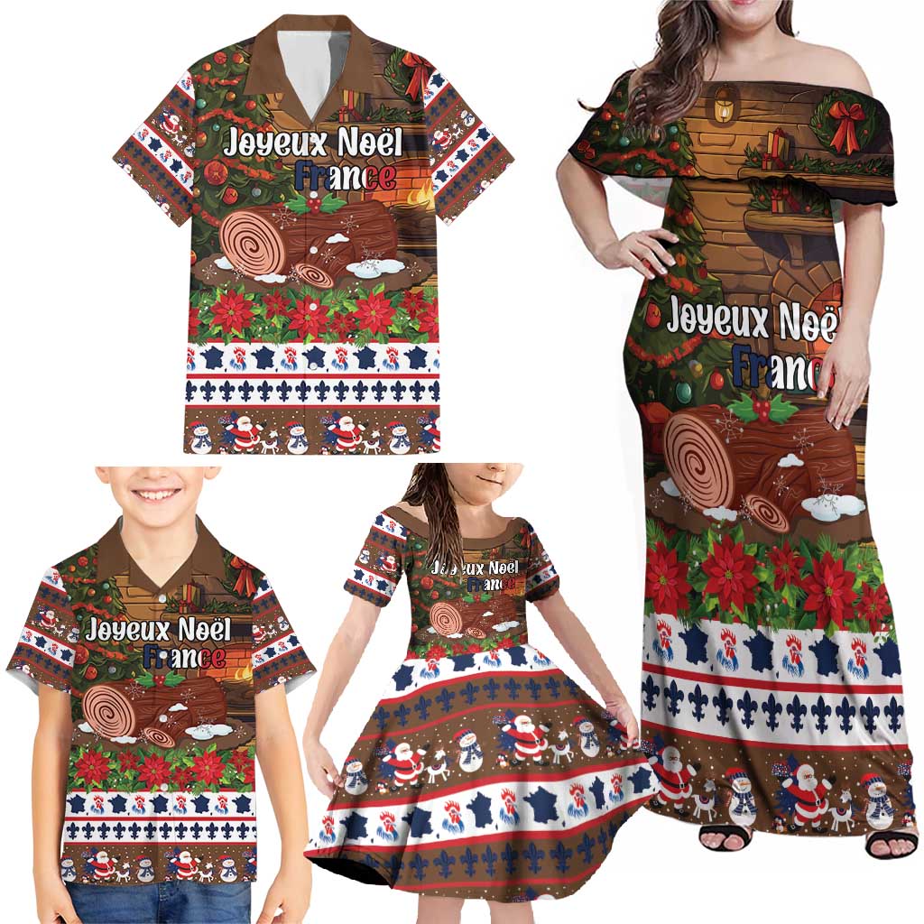 France Christmas Family Matching Off Shoulder Maxi Dress and Hawaiian Shirt Buche De Noel - Wonder Print Shop