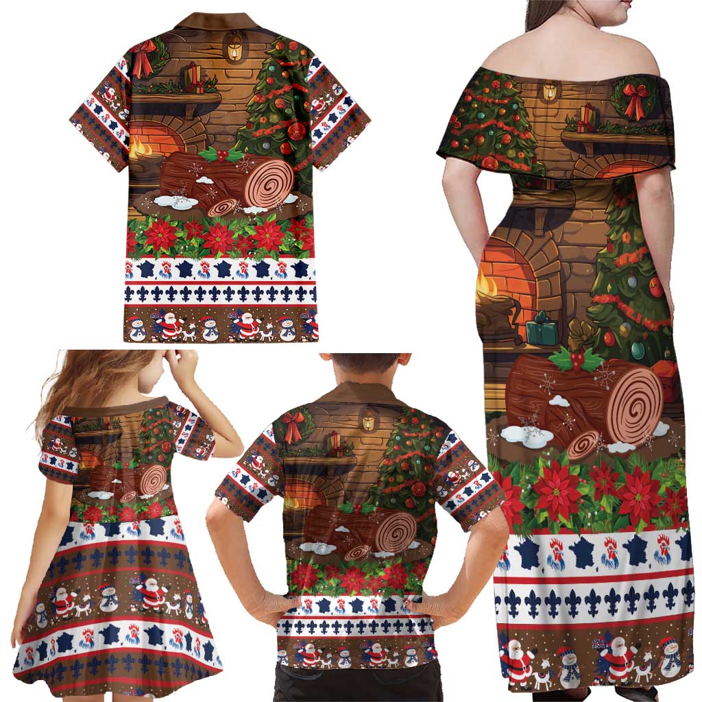 France Christmas Family Matching Off Shoulder Maxi Dress and Hawaiian Shirt Buche De Noel - Wonder Print Shop