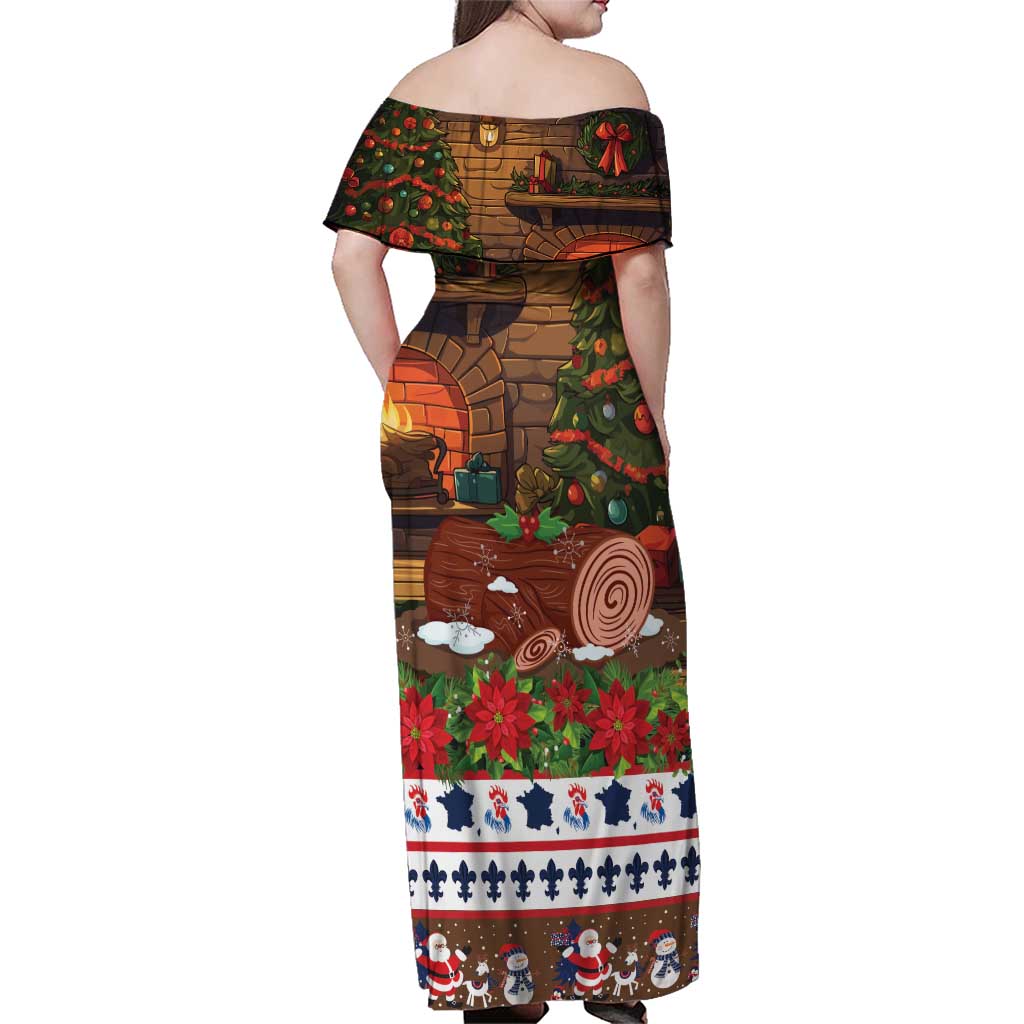 France Christmas Family Matching Off Shoulder Maxi Dress and Hawaiian Shirt Buche De Noel - Wonder Print Shop