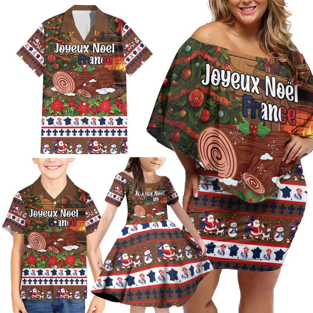 France Christmas Family Matching Off Shoulder Short Dress and Hawaiian Shirt Buche De Noel - Wonder Print Shop