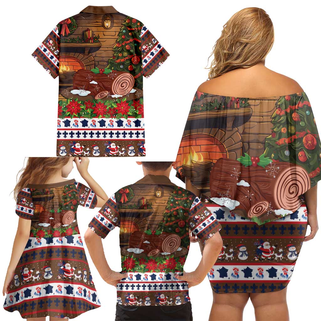 France Christmas Family Matching Off Shoulder Short Dress and Hawaiian Shirt Buche De Noel - Wonder Print Shop