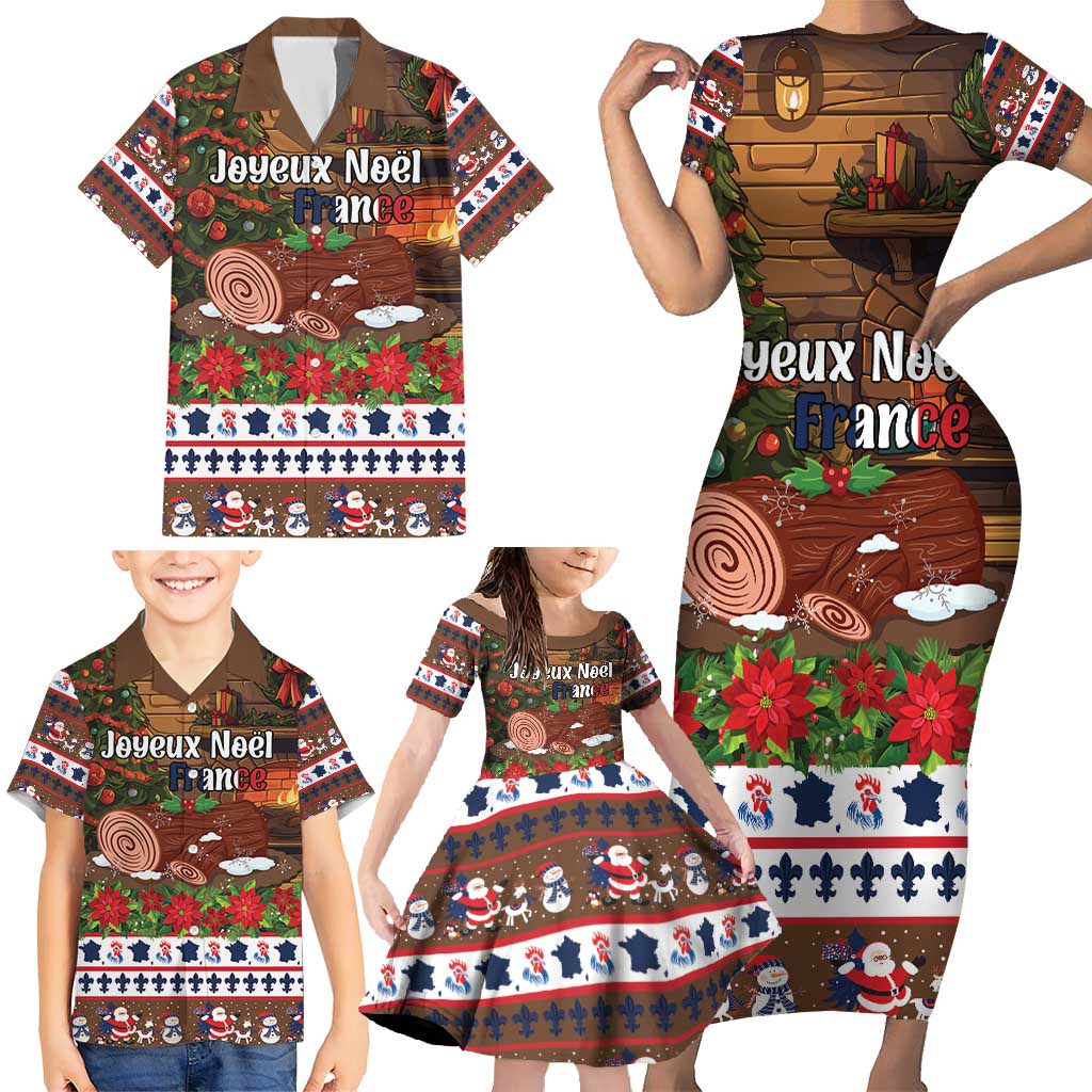 France Christmas Family Matching Short Sleeve Bodycon Dress and Hawaiian Shirt Buche De Noel - Wonder Print Shop