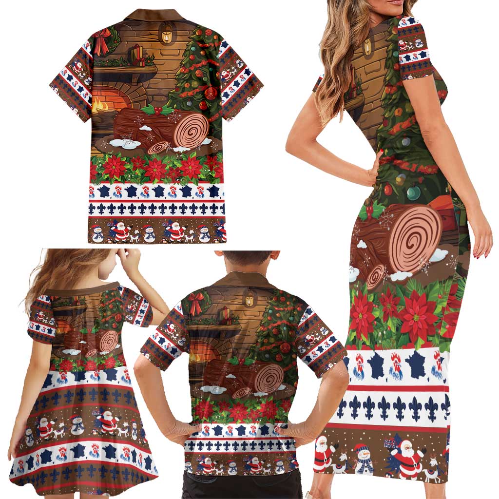 France Christmas Family Matching Short Sleeve Bodycon Dress and Hawaiian Shirt Buche De Noel - Wonder Print Shop