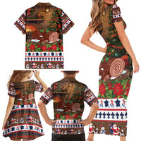 France Christmas Family Matching Short Sleeve Bodycon Dress and Hawaiian Shirt Buche De Noel - Wonder Print Shop