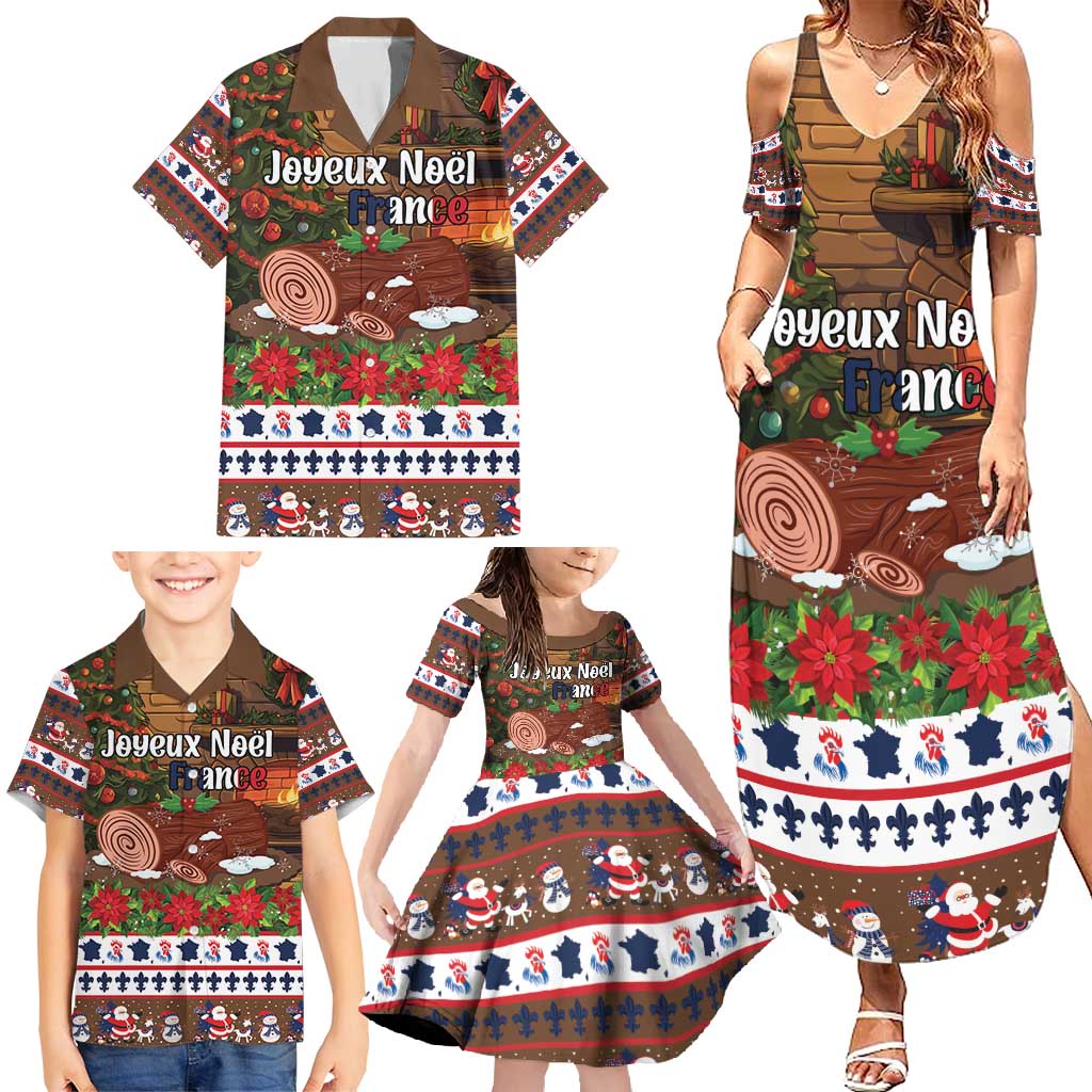 France Christmas Family Matching Summer Maxi Dress and Hawaiian Shirt Buche De Noel - Wonder Print Shop