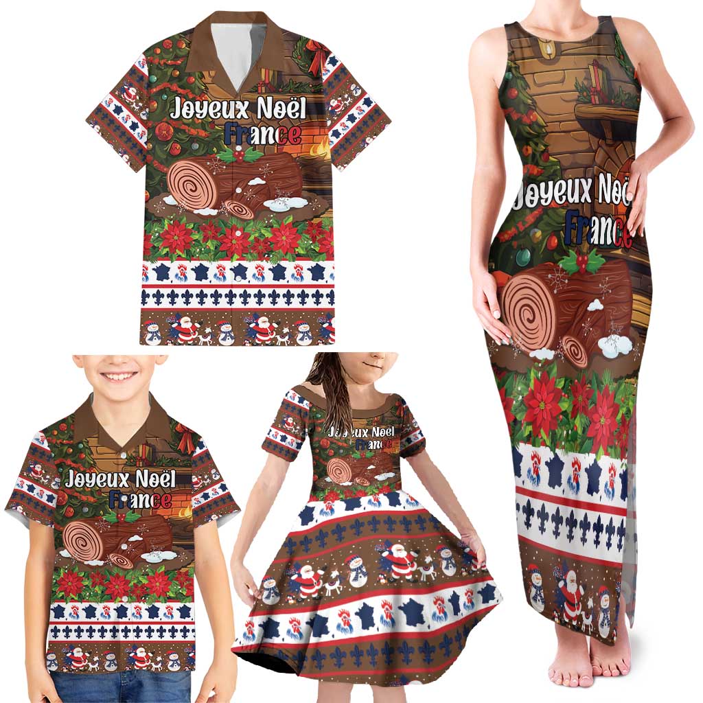 France Christmas Family Matching Tank Maxi Dress and Hawaiian Shirt Buche De Noel - Wonder Print Shop