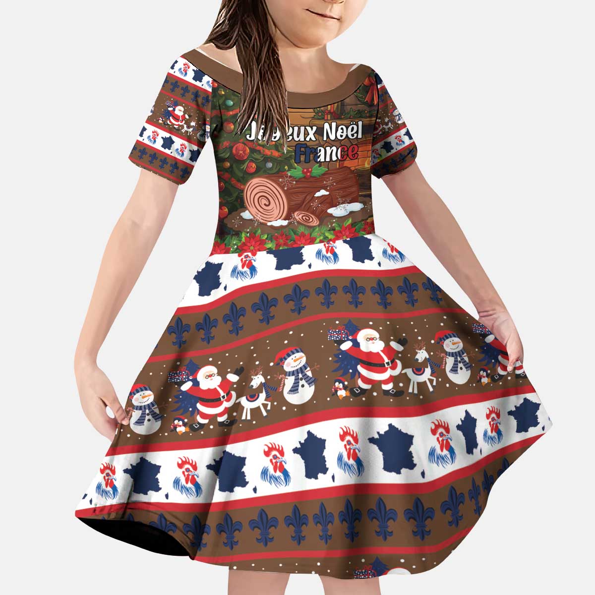 France Christmas Kid Short Sleeve Dress Buche De Noel - Wonder Print Shop
