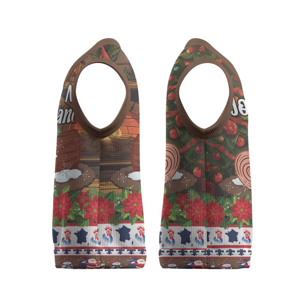France Christmas Knitted V-Neck Vest Buche De Noel - Wonder Print Shop