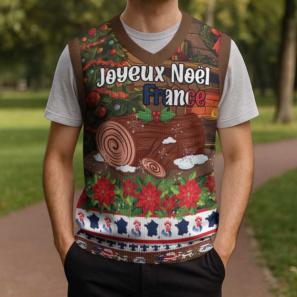 France Christmas Knitted V-Neck Vest Buche De Noel - Wonder Print Shop