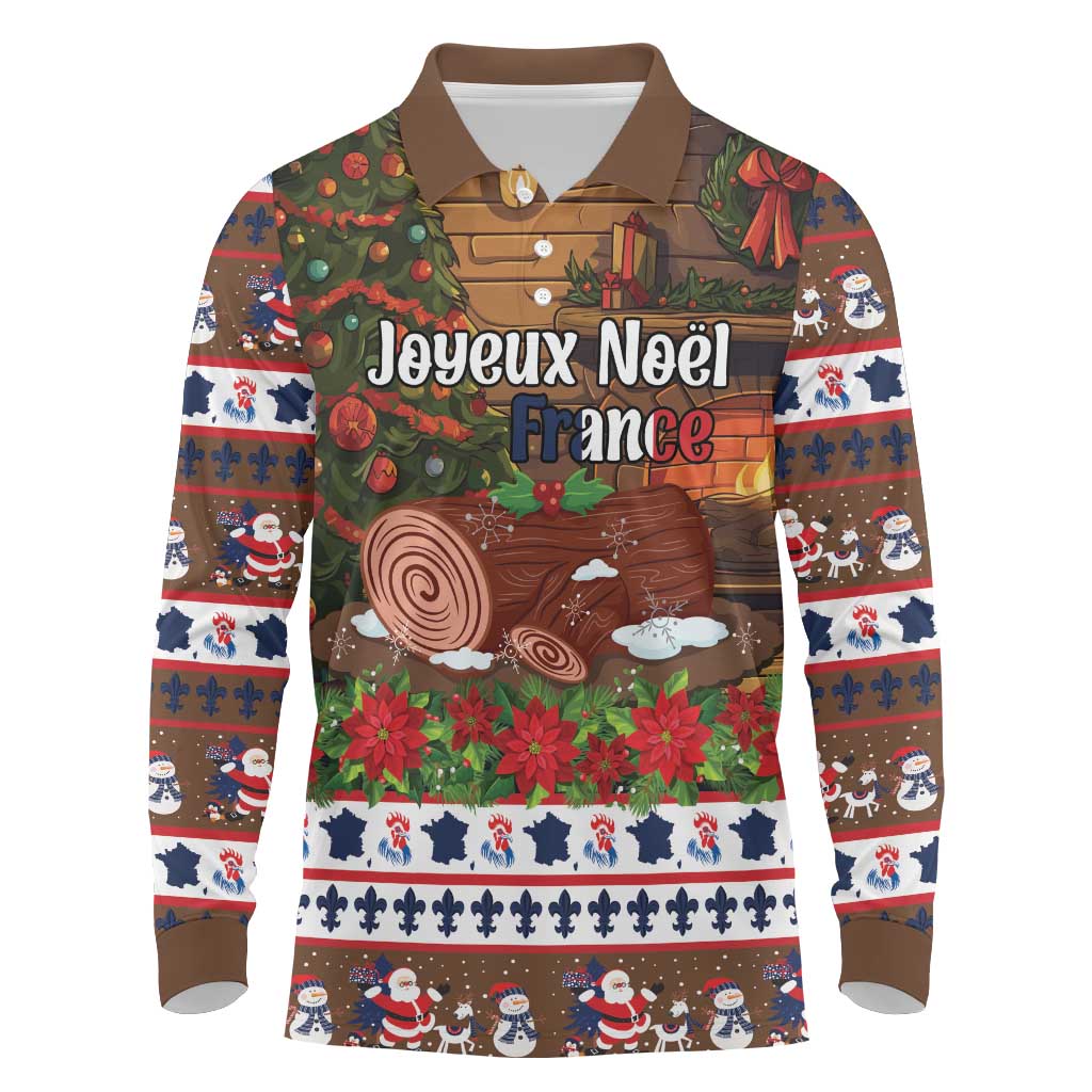 France Christmas Long Sleeve Polo Shirt Buche De Noel - Wonder Print Shop