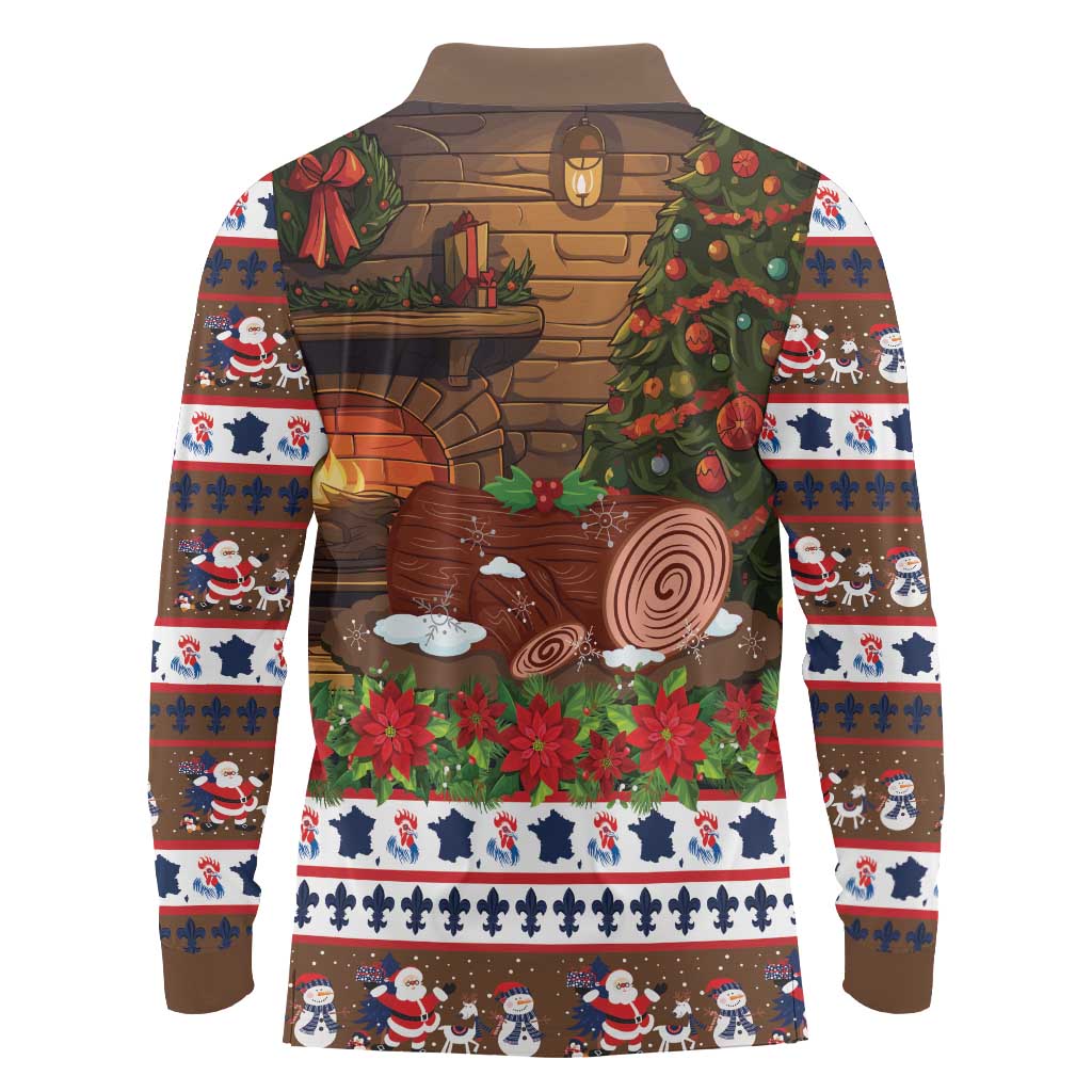 France Christmas Long Sleeve Polo Shirt Buche De Noel - Wonder Print Shop